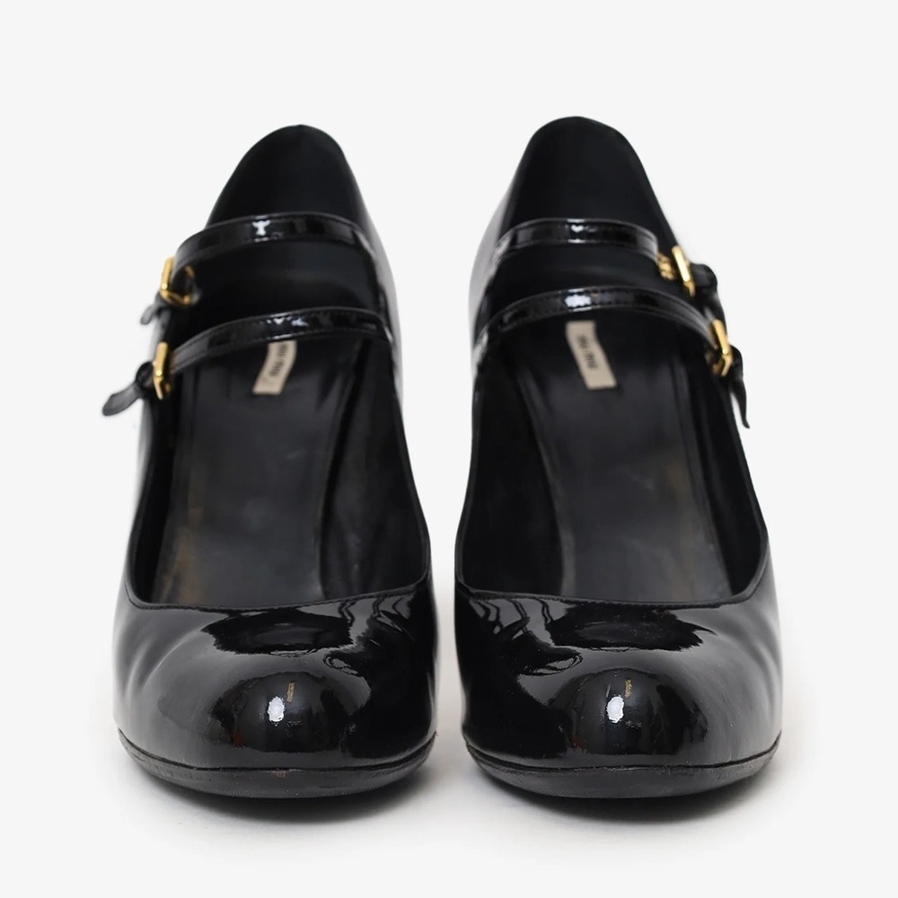Miu Miu Black Patent Leather Double Strap Mary Jane Heels 39.5